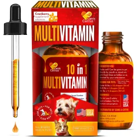 10 In 1 Cat & Dog Multivitamin - Hip & Joint Vitamins For Dogs   Vitamins C, D, B1-12 - Cranberry Supplement For Dogs & Cat Vitamins - Bladder, Kidney, Skin, Joint Support - Glucosamine Dog Supplement