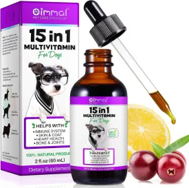 15 in 1 Dog Multivitamin Drops for Dogs - Dog Vitamins & Supplements Natural Dog Multivitamins and Minerals - Glucosamine, MSM for Skin & Coat, Heart Health, Bones, Joint, Immune System Support