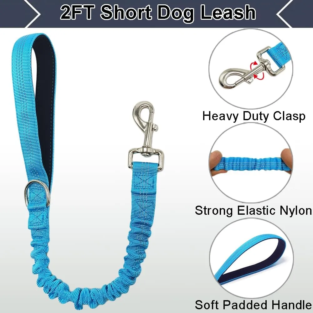 2 FT Bungee Dog Leash, Highly Reflective Strong Nylon Traffic Leash, Short Shock Absorbing Lead for Large Medium Dogs Walking Training Controlling