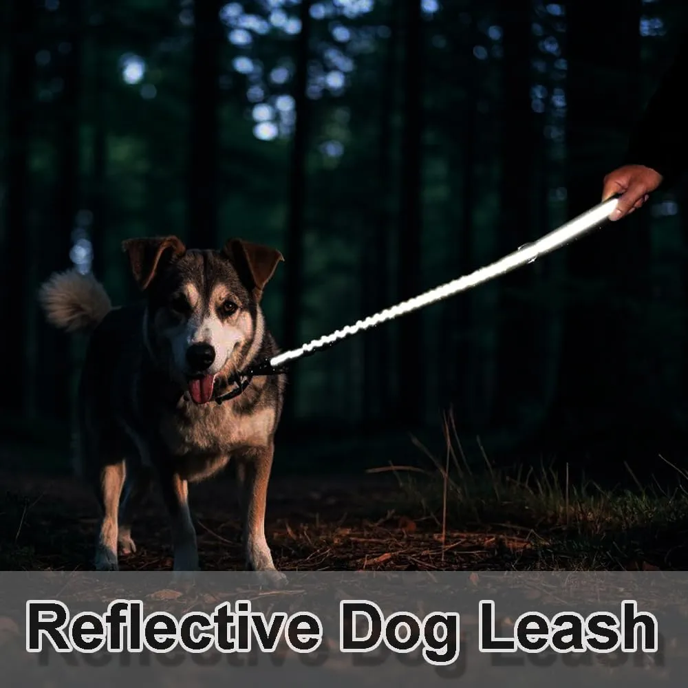 2 FT Bungee Dog Leash, Highly Reflective Strong Nylon Traffic Leash, Short Shock Absorbing Lead for Large Medium Dogs Walking Training Controlling