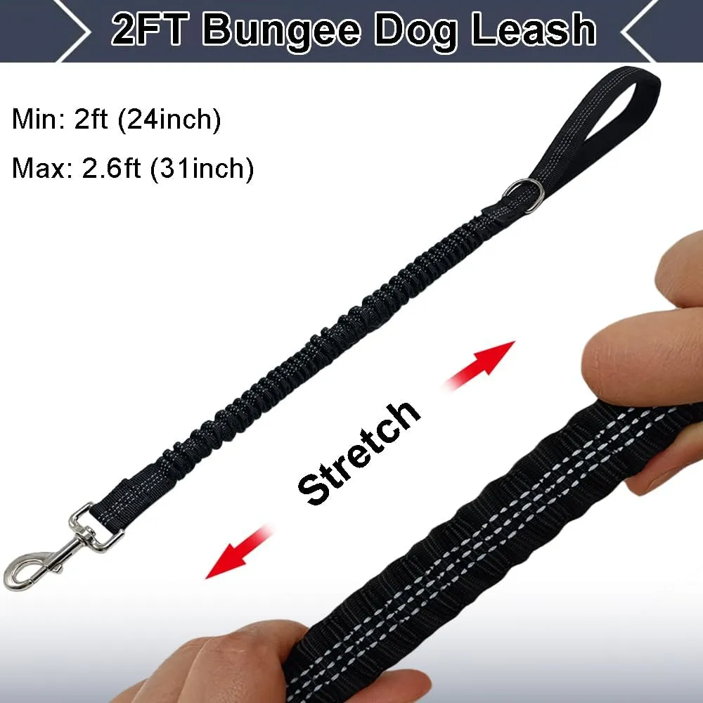 2 FT Bungee Dog Leash, Highly Reflective Strong Nylon Traffic Leash, Short Shock Absorbing Lead for Large Medium Dogs Walking Training Controlling
