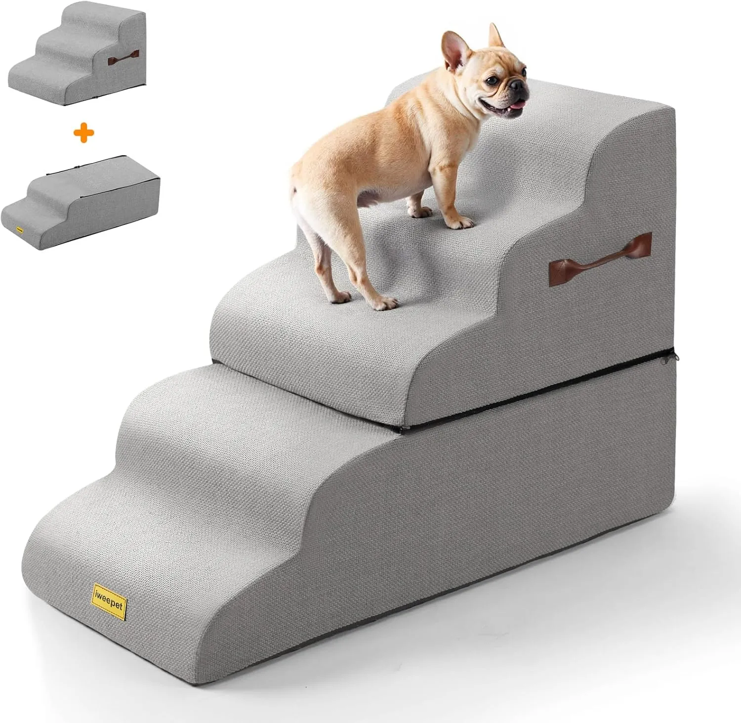 3 in 1 30D High Density Foam Stable Dog Stairs for High Bed, 22.8H 5 (2 3) Steps Pet Ramp, Non-Slip Pet Steps with Handle for Dachshund,Small, Surgery Dog, Senior Cat