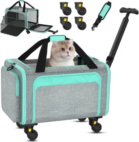 3-in-1 Upgraded Cat Carrier with Wheels, Airline Approved Pet Carrier for Small Cats Up to 15Lbs, 18" x 11" x 11" Newly Designed Rolling Cat Carrier, Cat Soft-Sided Bag for Flying, Travel & Vet