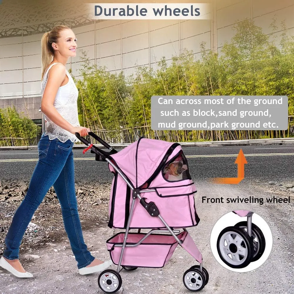3 Wheels Pet Stroller Dog Stroller for Dog Cat Stroller Pet Jogging Stroller Pet Jogger Stroller Dog/Cat Cage Travel Lite Foldable Carrier Strolling Cart