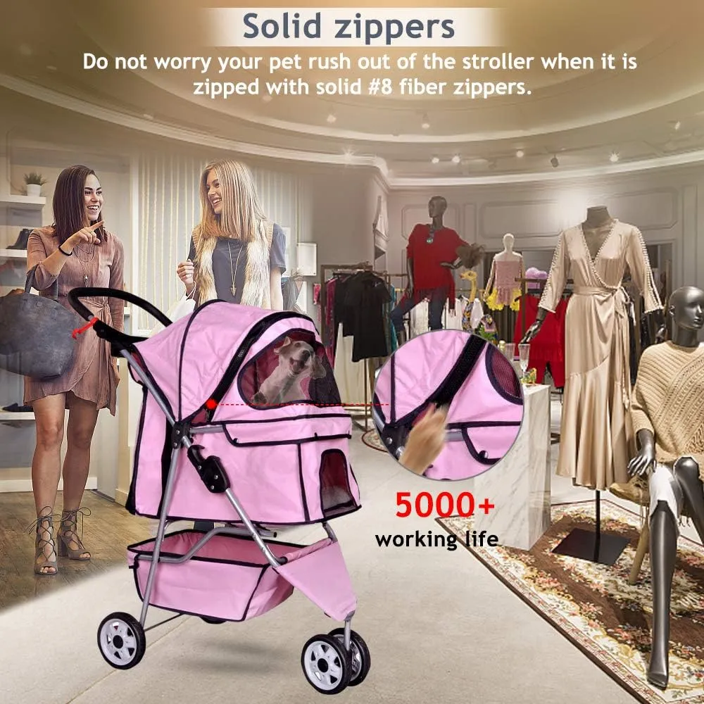 3 Wheels Pet Stroller Dog Stroller for Dog Cat Stroller Pet Jogging Stroller Pet Jogger Stroller Dog/Cat Cage Travel Lite Foldable Carrier Strolling Cart
