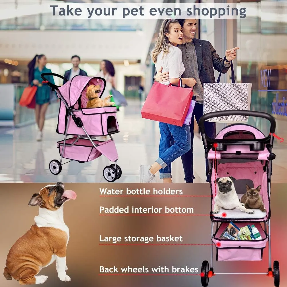 3 Wheels Pet Stroller Dog Stroller for Dog Cat Stroller Pet Jogging Stroller Pet Jogger Stroller Dog/Cat Cage Travel Lite Foldable Carrier Strolling Cart