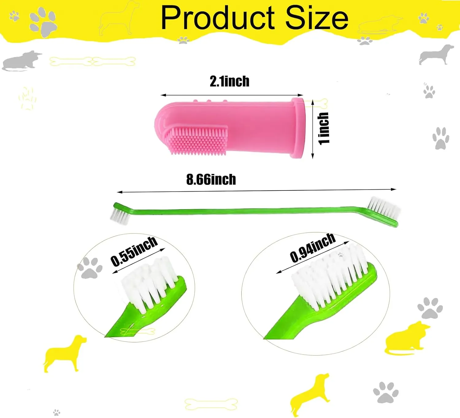 300 Pcs Dog Toothbrush Sets, 150 Pieces Double Headed Toothbrush, 150 Finger Toothbrushes - Suitable for Small/Large Dogs, Cats, and Pets, Soft Bristled Teeth Cleaning, (Multi-Color)