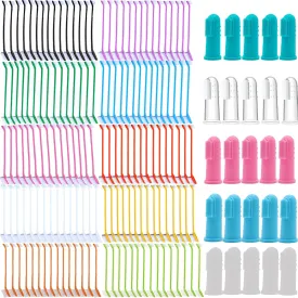 300 Pcs Dog Toothbrush Sets, 150 Pieces Double Headed Toothbrush, 150 Finger Toothbrushes - Suitable for Small/Large Dogs, Cats, and Pets, Soft Bristled Teeth Cleaning, (Multi-Color)