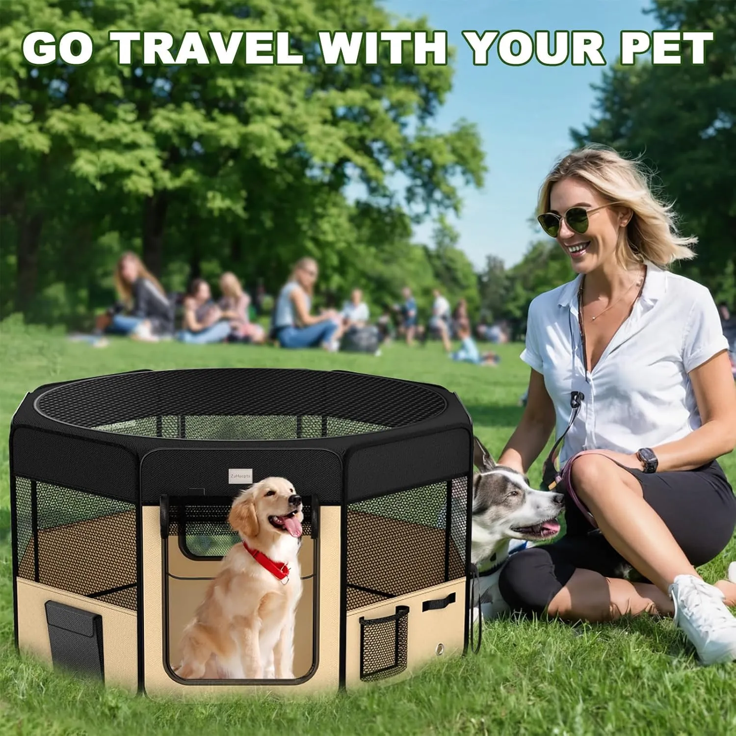 48" Indoor Outdoor Pet Playpen Cage. Best Exercise Kennel for Your Dog, Cat,Kitten, Rabbit, Puppy, Hamster or Guinea Pig. Portable Pen with Carry Bag for Easy Travel (48"x48"x24"H, Black)