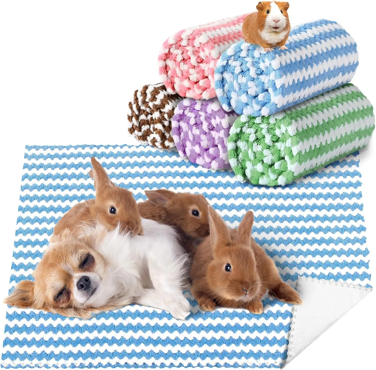 5 Pcs Waterproof Guinea Pig Fleece Bedding Blankets Absorbent Guinea Pig Cage Liner Washable Small Animal Pee Pad Reusable Pet Blanket Wash Cloth Bedding Mat Pad (Multi Colors,18 x 24 Inch)