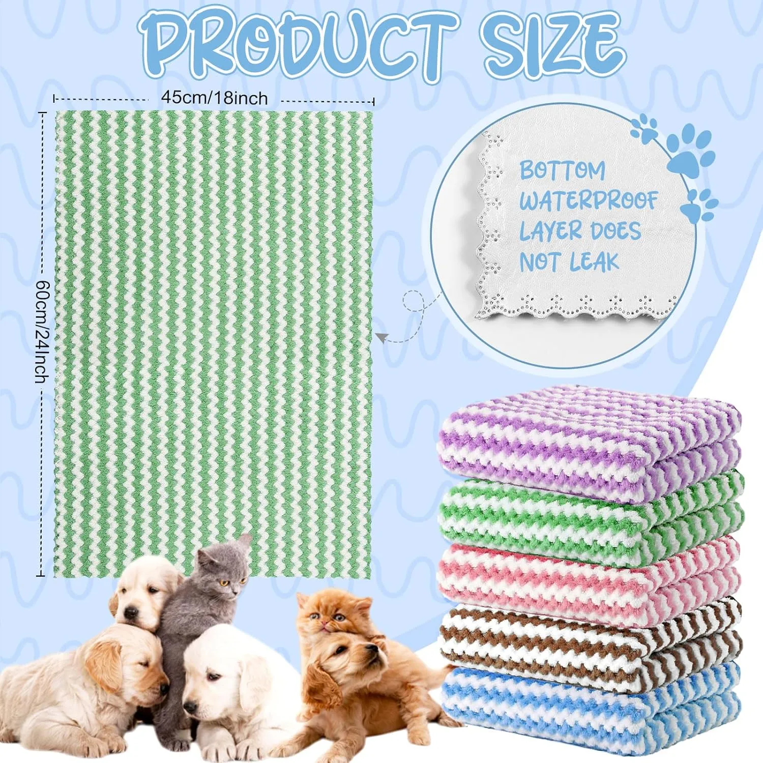 5 Pcs Waterproof Guinea Pig Fleece Bedding Blankets Absorbent Guinea Pig Cage Liner Washable Small Animal Pee Pad Reusable Pet Blanket Wash Cloth Bedding Mat Pad (Multi Colors,18 x 24 Inch)