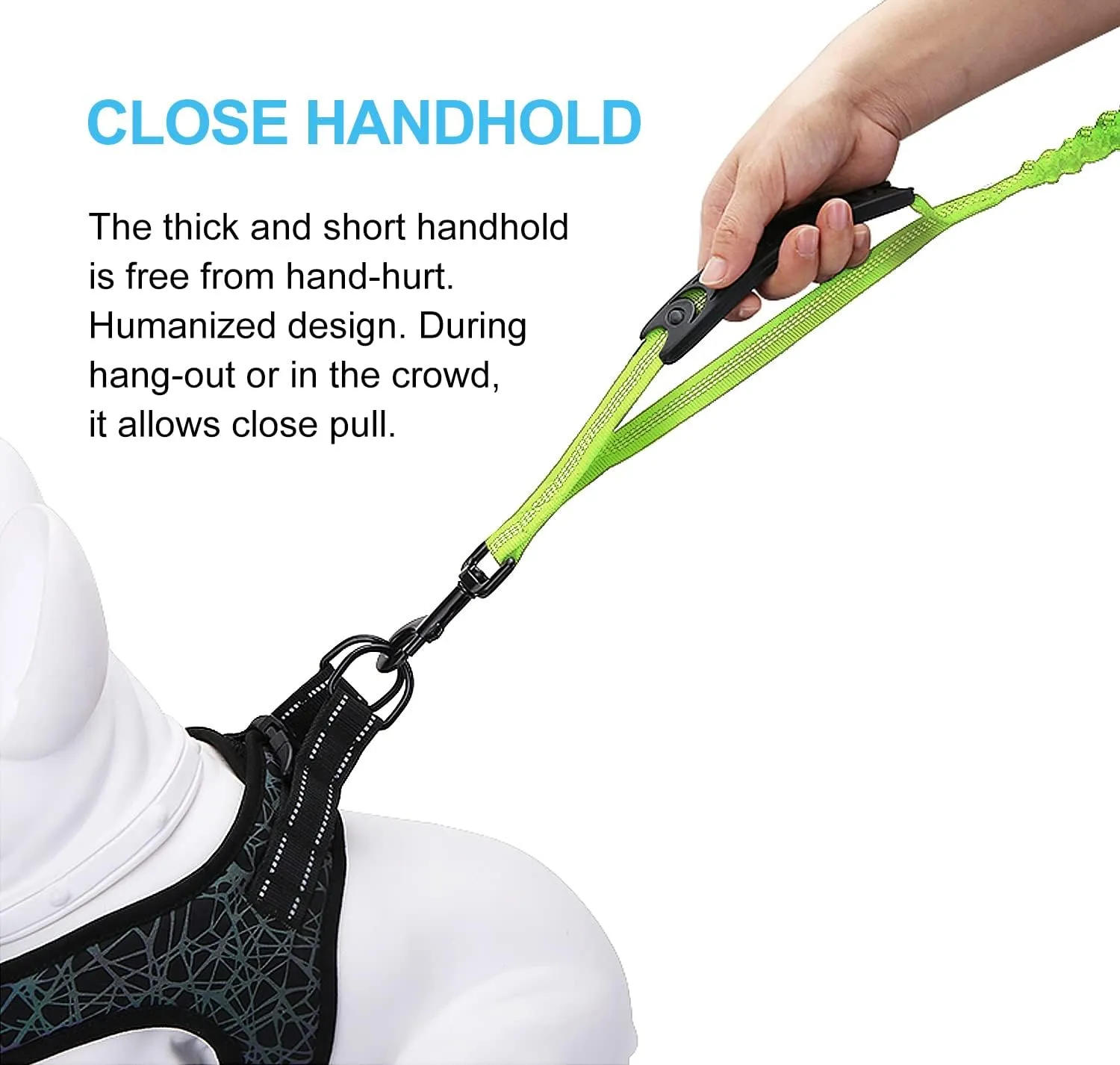 6FT Highly Reflective Heavy Duty Elastic Bungee Medium and Large Dog Leash Shock Absorbing with Comfortable Padded Handle and Traffic Handle Suitable for Training Green