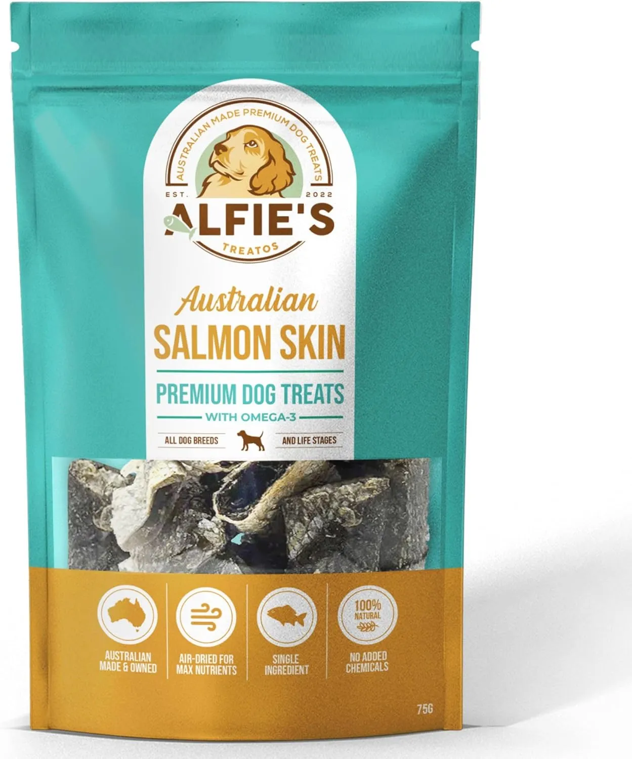 ALFIE'S TREATOS Fish Skin Dog Treats - Salmon Skin Treats for Dogs, Natural High-Protein and Crunchy, More Omega-3 Than Cod Fish Skins, Perfect for Training and Food Topping (2.65 Oz)
