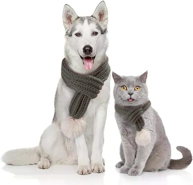 AOPET Grey Christmas Knitted Dog Scarf Winter Dog Neck Warmer Costume Xmas Holiday Pet Bandana Cat Puppy Scarf Accessories Pet Costume Accessories Decoration Christmas Classic Pets Scarf