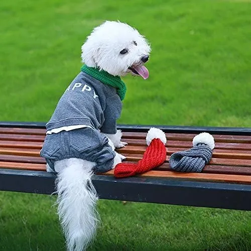 AOPET Grey Christmas Knitted Dog Scarf Winter Dog Neck Warmer Costume Xmas Holiday Pet Bandana Cat Puppy Scarf Accessories Pet Costume Accessories Decoration Christmas Classic Pets Scarf