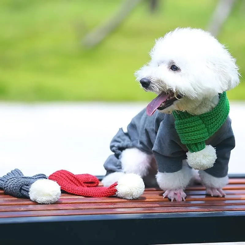 AOPET Grey Christmas Knitted Dog Scarf Winter Dog Neck Warmer Costume Xmas Holiday Pet Bandana Cat Puppy Scarf Accessories Pet Costume Accessories Decoration Christmas Classic Pets Scarf