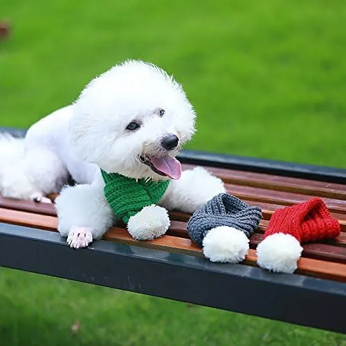 AOPET Grey Christmas Knitted Dog Scarf Winter Dog Neck Warmer Costume Xmas Holiday Pet Bandana Cat Puppy Scarf Accessories Pet Costume Accessories Decoration Christmas Classic Pets Scarf