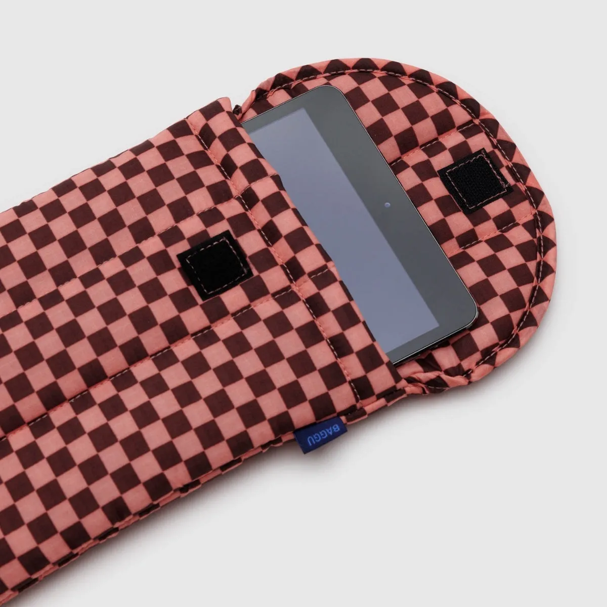 Baggu Puffy Tablet Sleeve in Pink Brown Check