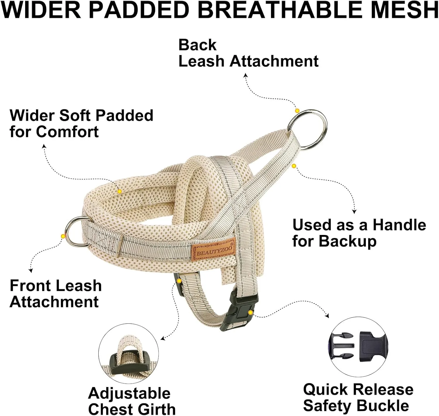 BEAUTYZOO Dog Harness for Small Dogs, No Pull Dog Harness and Leash Set, Soft Escape Proof Puppy Vest Harness with Handle, Reflective Lightweight Step in Harness for Girl Boy Dogs, Beige XS