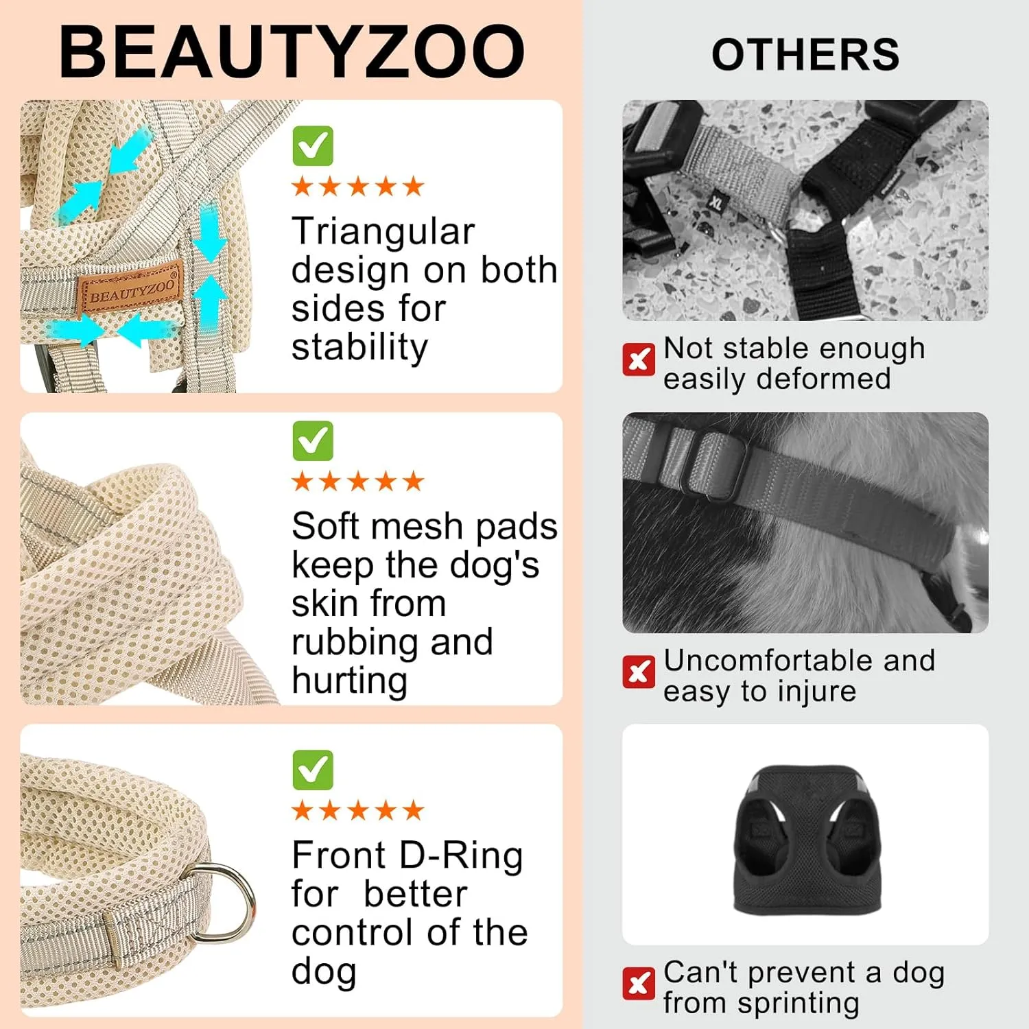 BEAUTYZOO Dog Harness for Small Dogs, No Pull Dog Harness and Leash Set, Soft Escape Proof Puppy Vest Harness with Handle, Reflective Lightweight Step in Harness for Girl Boy Dogs, Beige XS
