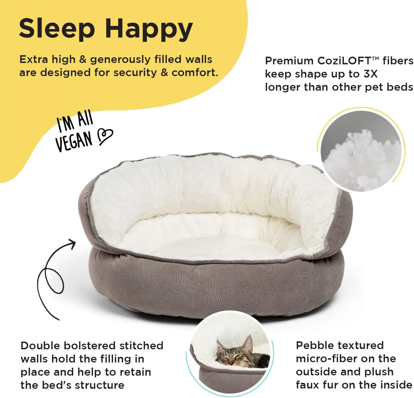 Best Friends by Sheri Pet Throne High Bolster Orthopedic Relief Cat and Dog Bed, Gray, Mini