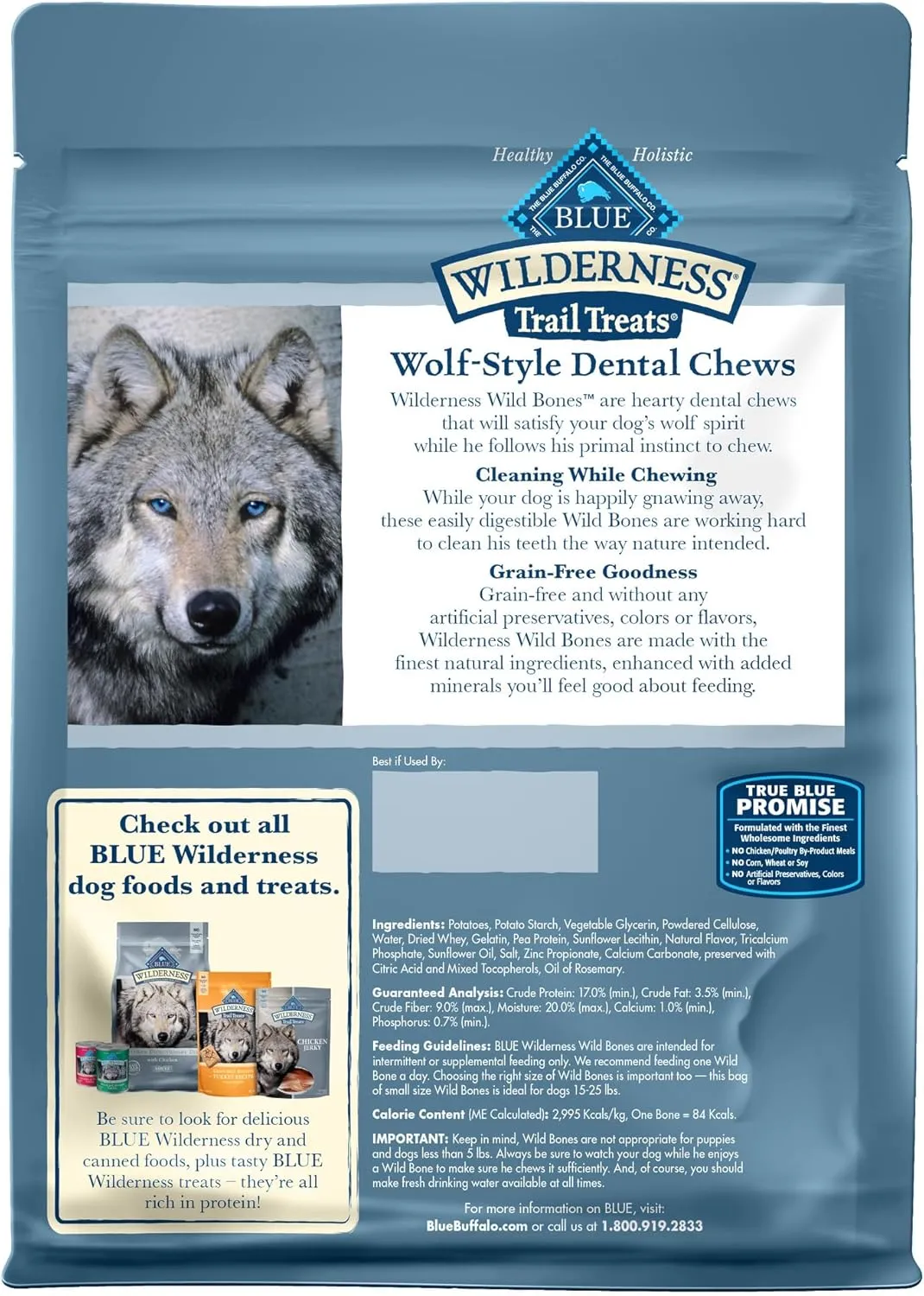 Blue Buffalo Wilderness Wild Bones Grain-Free Dental Chews Dog Treats, Small, 10-oz Bag