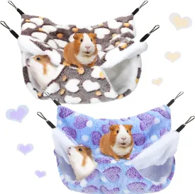 Boao 2 Pcs Guinea Pig Rat Hammock Hamster Hanging Hammock/ Accessories for Small Animals Chinchilla Parrot Sugar Glider Ferret (Purple, Coffee Color, Heart Pattern)