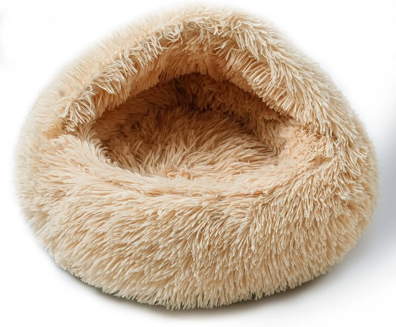 Cat Bed for Indoor Cats, Calming Cozy Cave with Self-Warming Plush, Entire Bed Machine Washable & Anti-Slip Base, Breathable Pet Bed for Small Cats&Dogs All Seasons (Apricot color, 24*24inch)