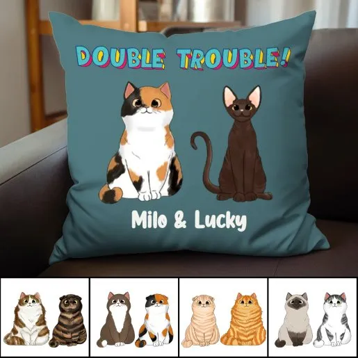 Cat Lovers - Double Trouble - Personalized Pillow