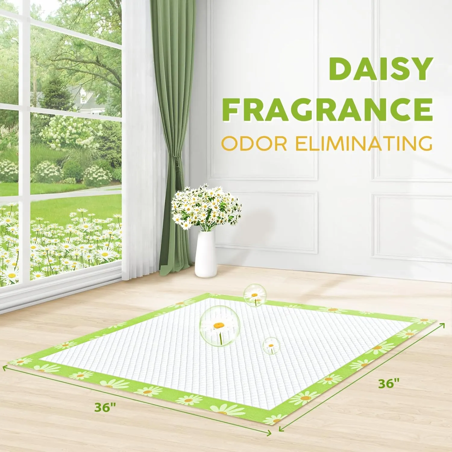 CROCI Pee Pads for Dogs 36x36in Daisy Fragrance, Odor Eliminating Dog Pads Super Absorption Up to 11 Cups Urine, Leak-Poof & Quick Dry Disposable (30 Counts)