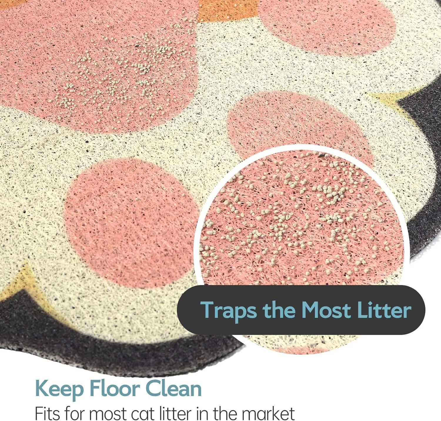 Cute Cat Litter Mat 24x16, Litter Box Mat, Litter Trapping Mat, Soft on Kitty Paws, Easy Clean, Anti Slip, Pet Accessories, Door Floor mats - White paw