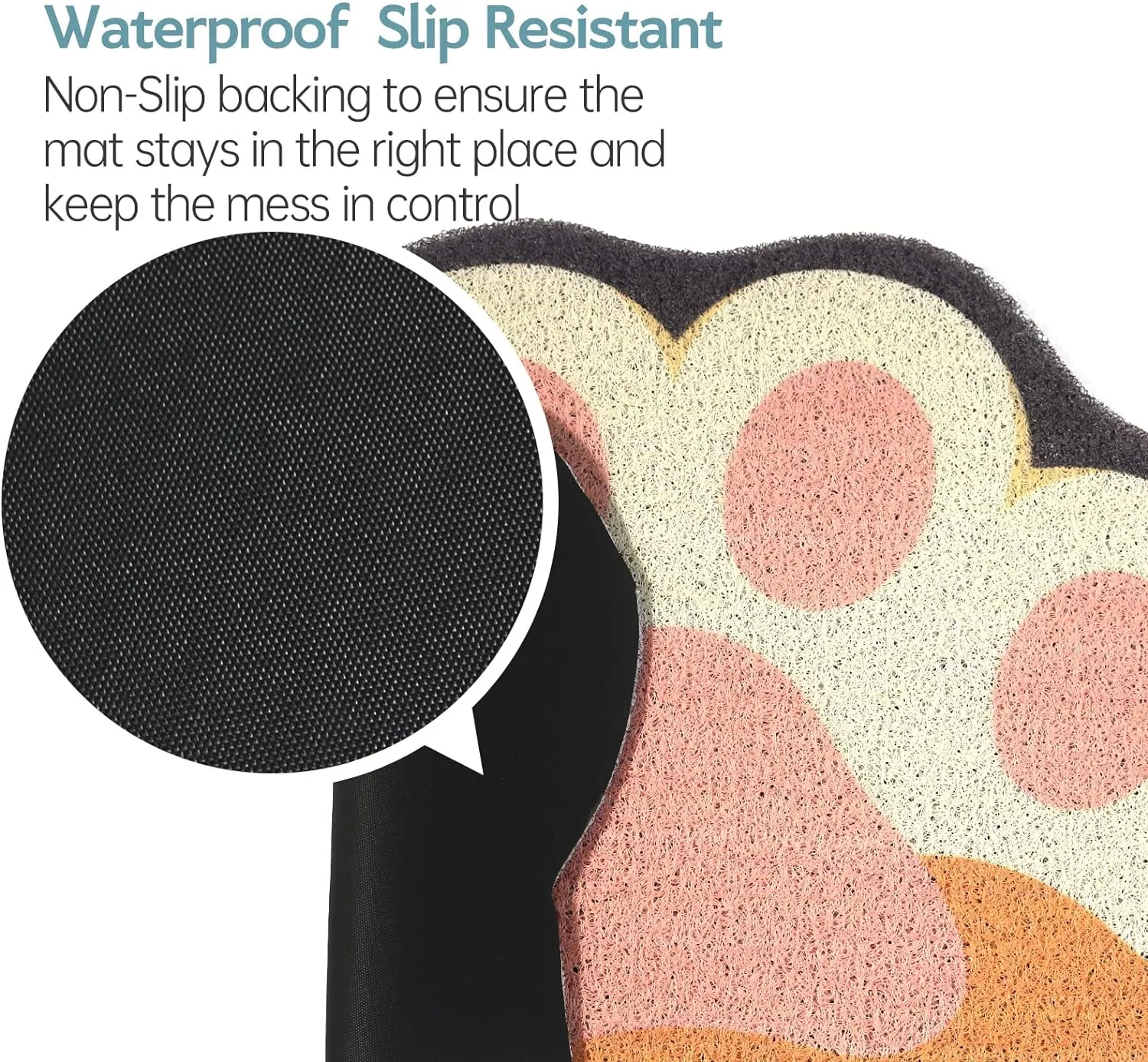 Cute Cat Litter Mat 24x16, Litter Box Mat, Litter Trapping Mat, Soft on Kitty Paws, Easy Clean, Anti Slip, Pet Accessories, Door Floor mats - White paw
