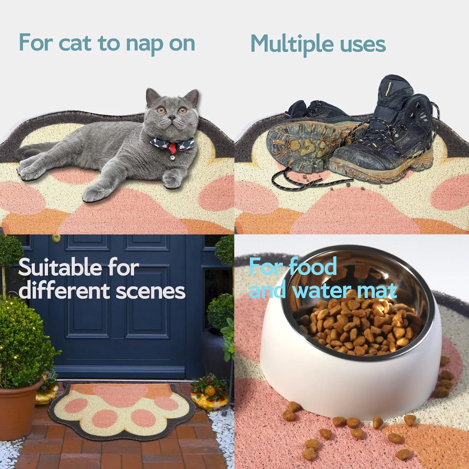 Cute Cat Litter Mat 24x16, Litter Box Mat, Litter Trapping Mat, Soft on Kitty Paws, Easy Clean, Anti Slip, Pet Accessories, Door Floor mats - White paw