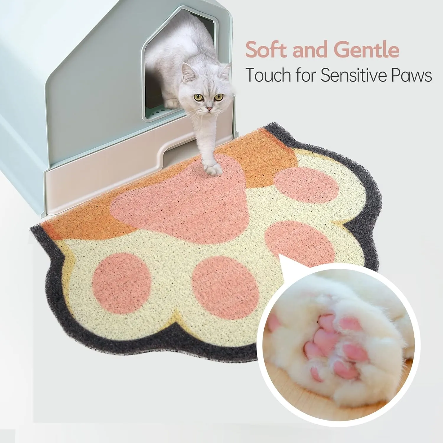 Cute Cat Litter Mat 24x16, Litter Box Mat, Litter Trapping Mat, Soft on Kitty Paws, Easy Clean, Anti Slip, Pet Accessories, Door Floor mats - White paw