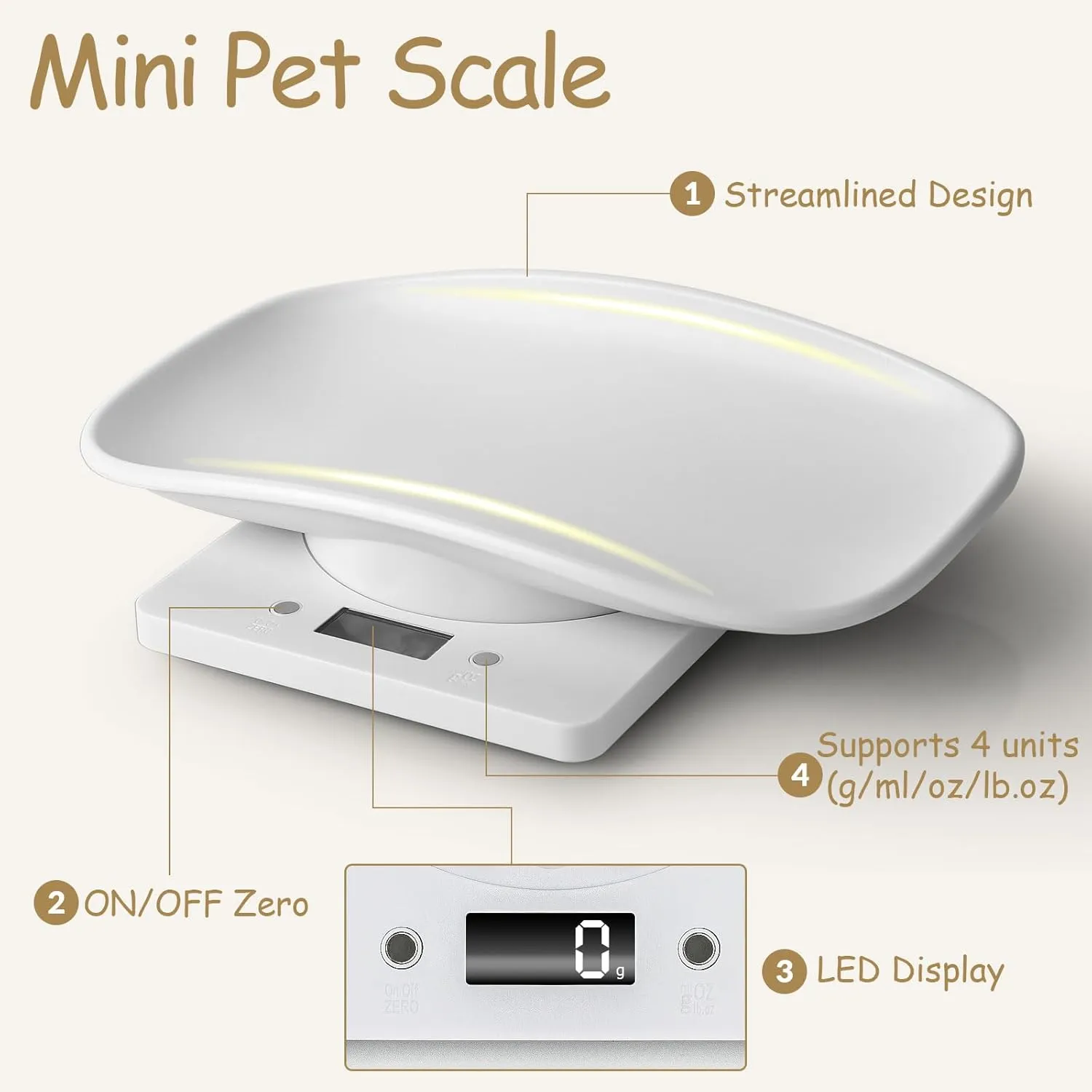 Digital Pet Scale, Puppy Scale for Weighing, Puppy Whelping Scale, Newborn Pet Weighing, Accurate Small Animal Scales for Kitten Hedgehog, Multi-Function LCD Scale,Max 33lb, 11.4 inch