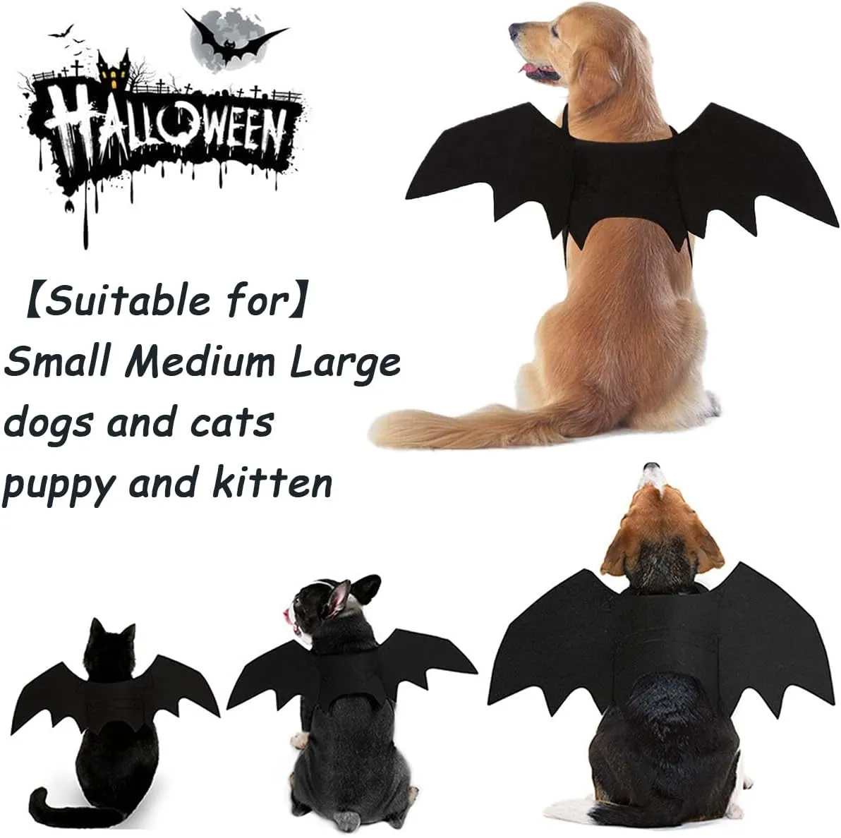 Dog Bat Costume, Halloween Pet Costumes Dog Bat Wings, Cosplay Cat Dog Costume Party Clothes Funny Outfit Cool Apparel for Small Medium Large Dogs Cats (XL)