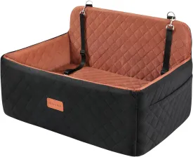 Dog Car Seat for Medium/Large Dogs, Dog Booster Car Seat for Dogs Under 55 lbs or 2 Small Dogs, Detachable & Washable Pet Car Seat, Dog Car Bed for Backseat with 2 Safety Leashes(Black/Brown)