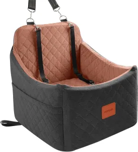 Dog Car Seats for Small/Medium Dogs Up to 35 lbs  Portable Memory Foam Dog Seat for Car with Anti-Slip Design, 2 Adjustable Safety Leashes & Storage Pockets(Black/Brown, Medium)