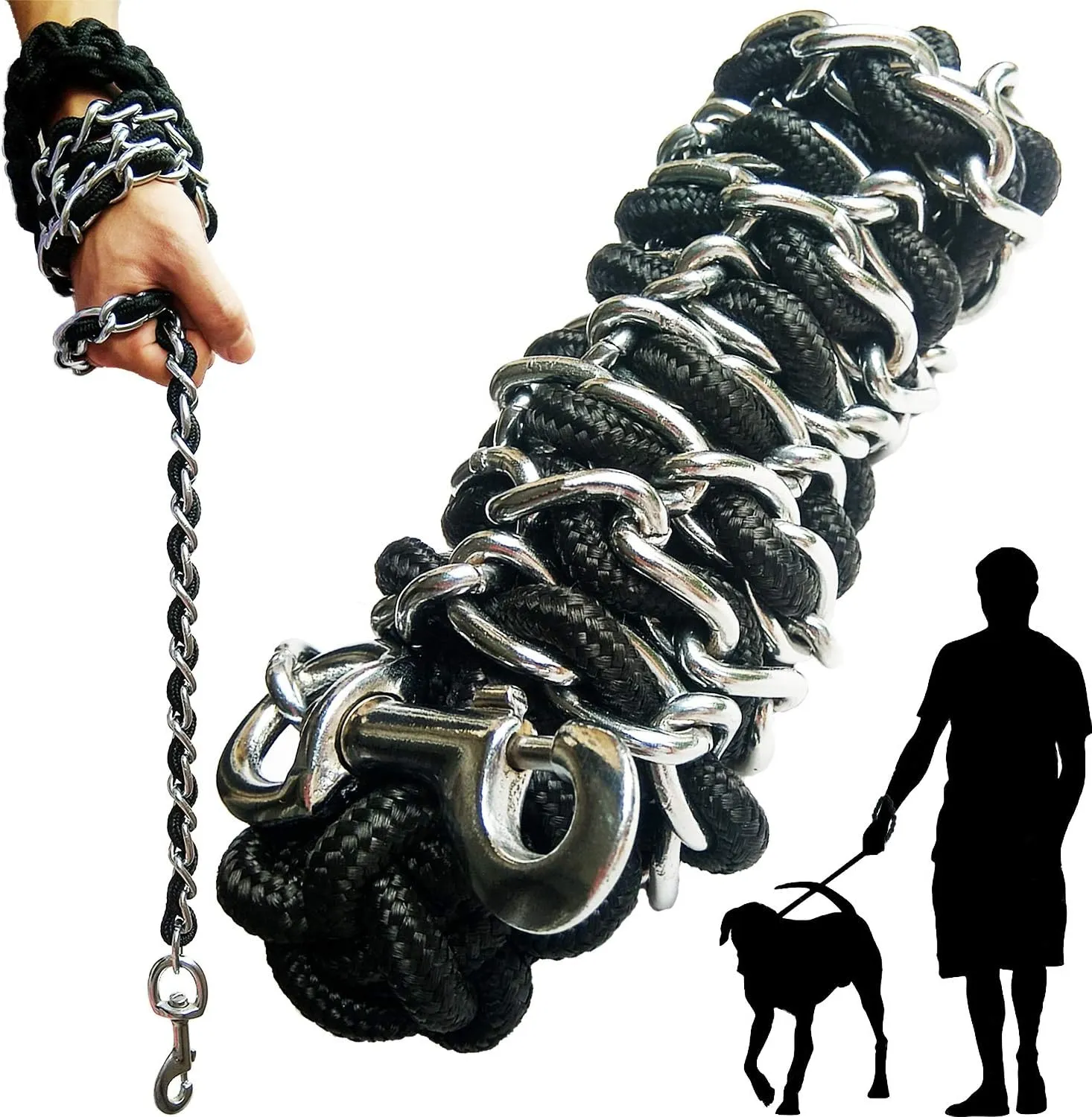 Dog Leash Metal Leashes Chain Rope with Pet Collar Training Walking Leads Heavy Duty Anti Bite 360 Hook for Medium and Large Dogs (Large)