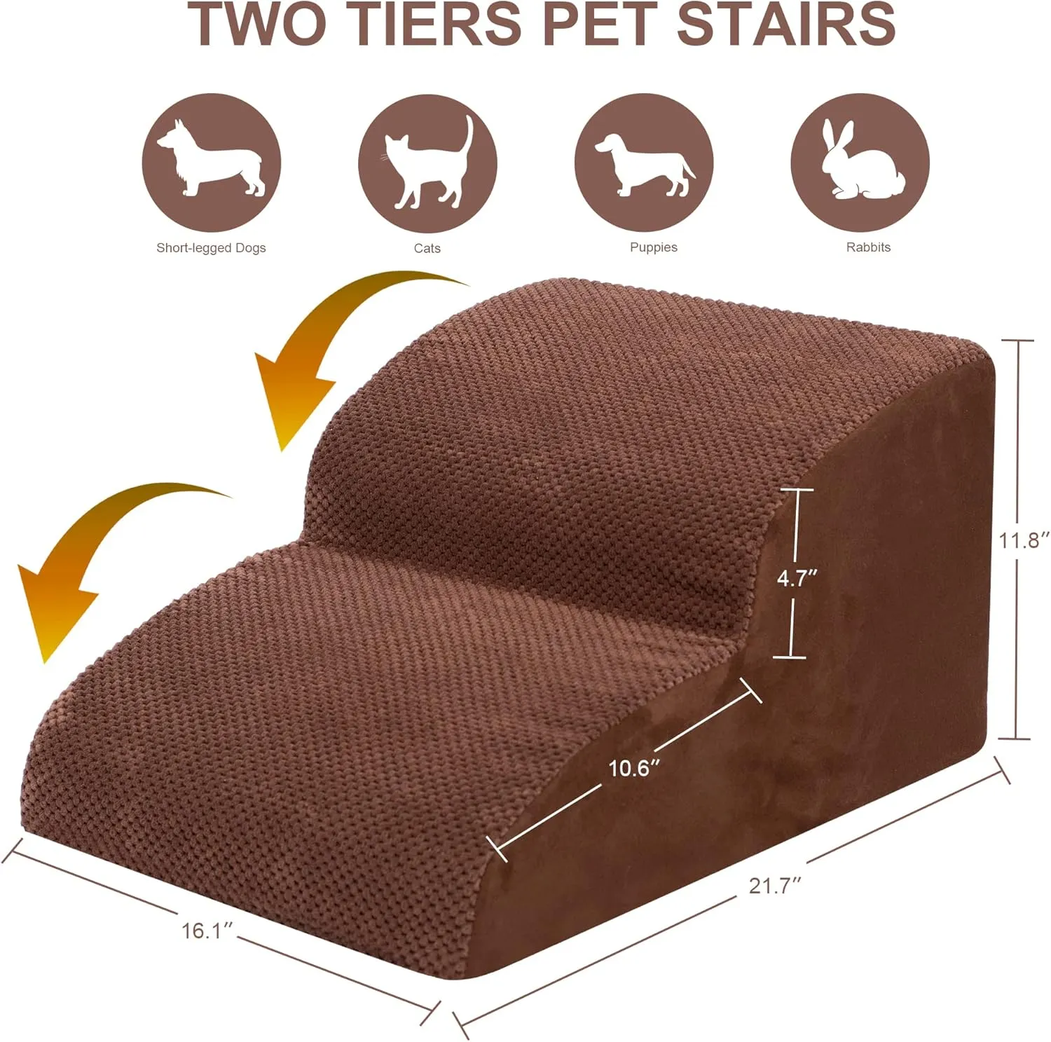 Dog Stairs for Small Dogs, High Density Foam Dog Ramp, Extra Wide Non-Slip Pet Steps for High Beds Or Couch, Soft Foam Doggie Ladder for Dogs Injured, Older Pets, Small Cats