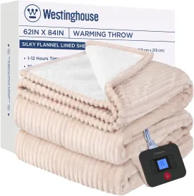 Electric Heated Blanket 62" x 84", Beige & Ivory