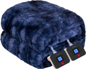 Electric Heated Faux Fur Blanket 84 x 90", Navy Blue