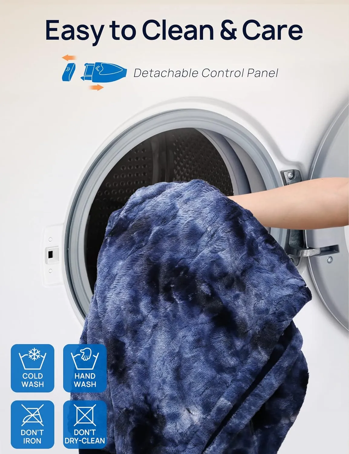 Electric Heated Faux Fur Blanket 84 x 90", Navy Blue