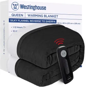 Electric Heated Flannel & Sherpa Blanket, Queen 84" x 90", Charcoal