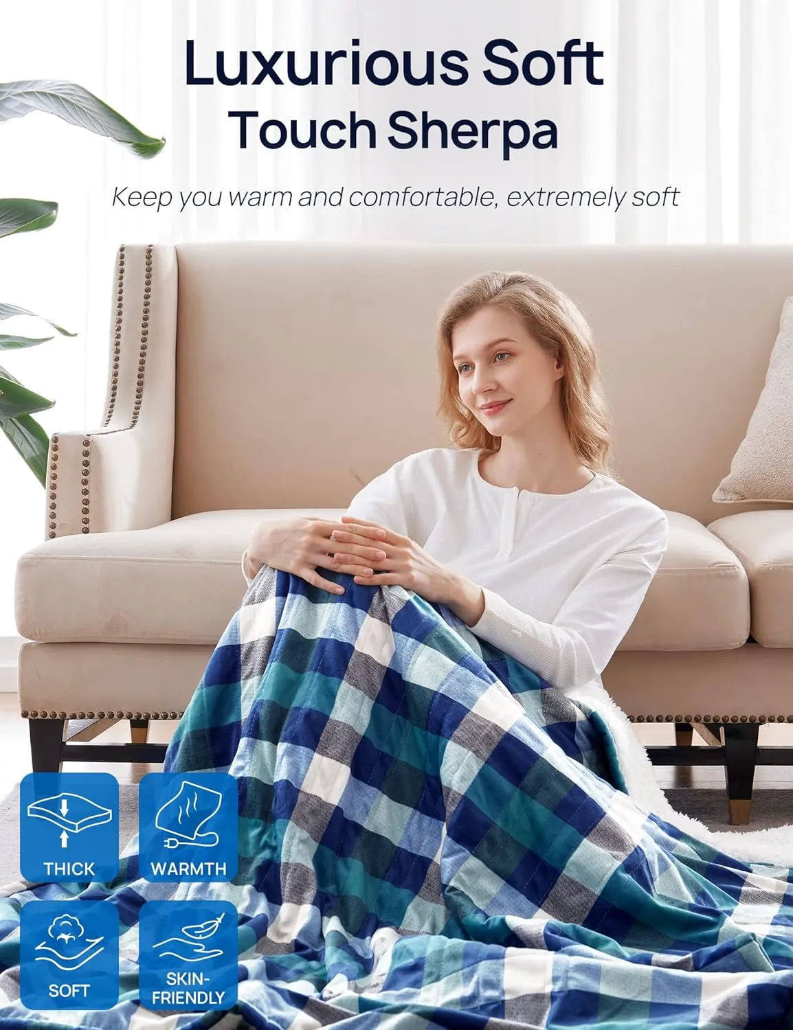 Electric Heated Sherpa Plaid Blanket 80" x 84", Green