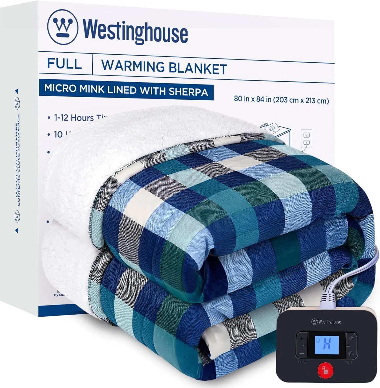 Electric Heated Sherpa Plaid Blanket 80" x 84", Green