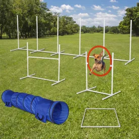 Enhance Dog Agility with 6-Pack Training Equipment Set, Adjustable Jumps, Weave Poles, Tunnel for Indoor/Outdoor Use, White