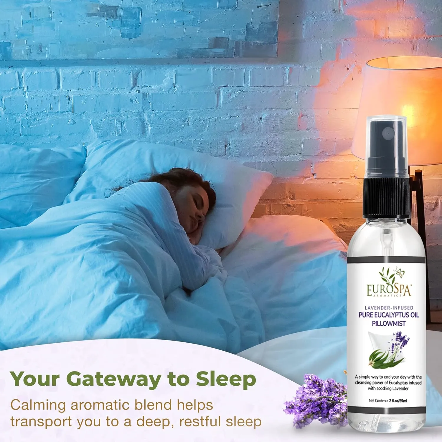 EuroSpa Aromatics Lavender-Infused Pure Eucalyptus Oil Pillow Mist Sleep Spray - 2oz