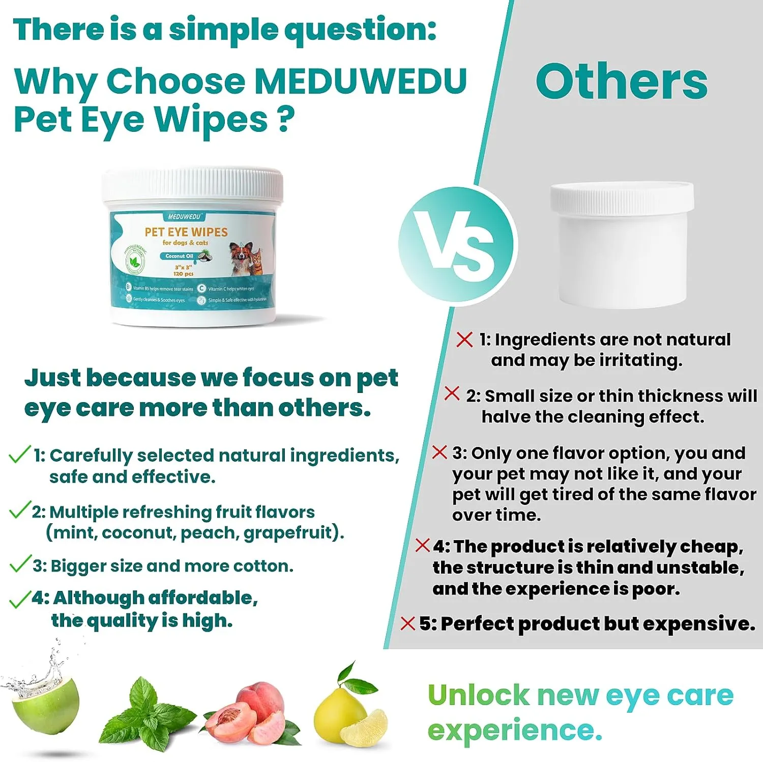 Eyes Wipes for Dogs & Cats 120 Counts, Grooming Kit Care for Dogs and Cats, Prevent Tear Stains, Eye Debris, Discharge, Mucus Secretions,Peach Scent