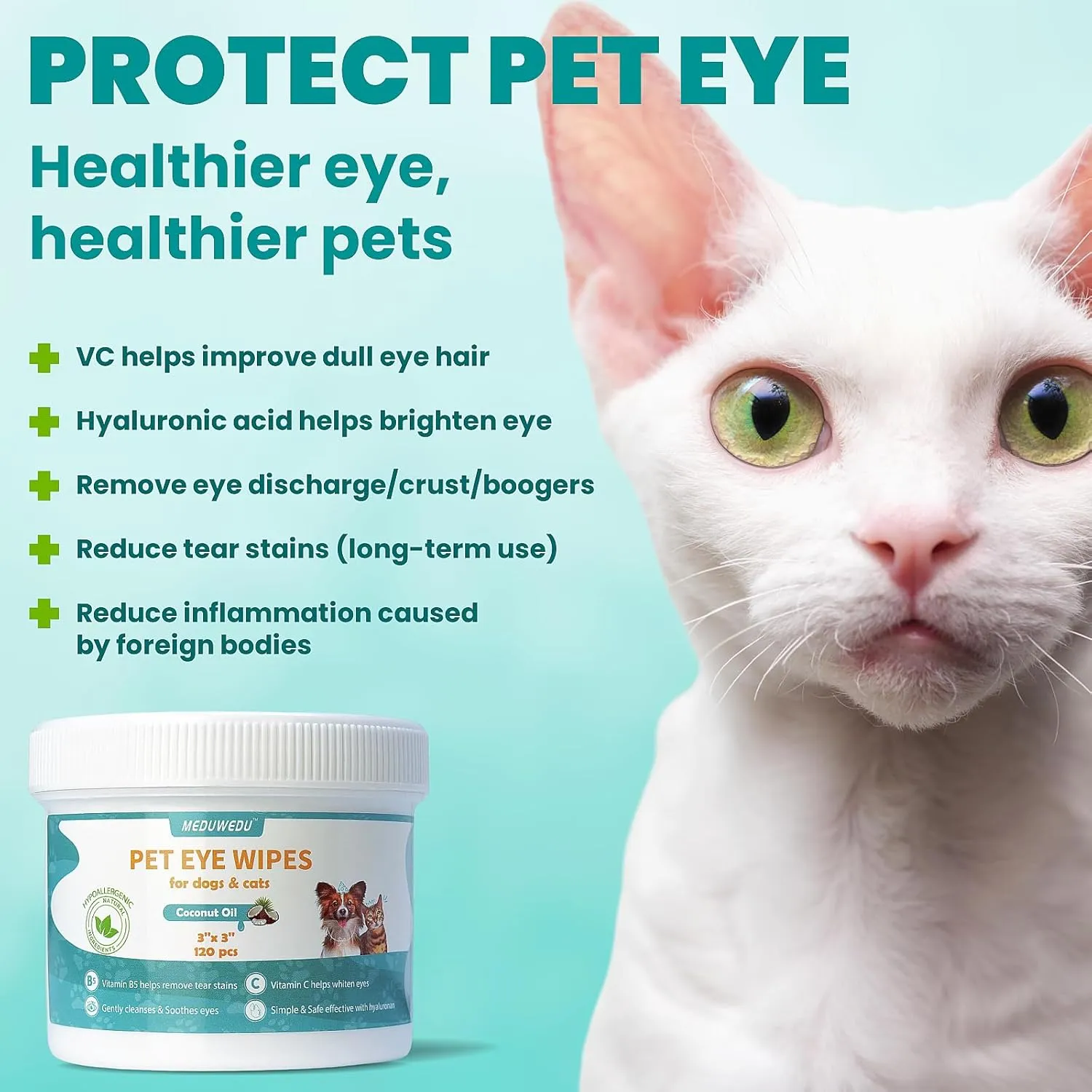 Eyes Wipes for Dogs & Cats 120 Counts, Grooming Kit Care for Dogs and Cats, Prevent Tear Stains, Eye Debris, Discharge, Mucus Secretions,Peach Scent